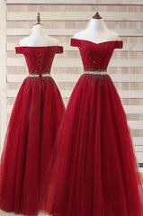 Burgundy A Line Off The Shoulder Sweetheart Corset Prom Dresses, Beads Evening Dresses outfit, Prom Dresses Orange