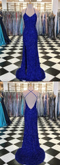 Sparkly Corset Prom Dresses With Slit Sheath Short Train Long Royal Blue Corset Prom Dress outfits, Prom Dress