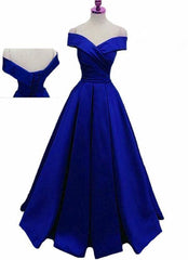 Royal Blue Satin Floor Length Corset Formal Gown Corset Prom Dress, 2024 Blue Party Gown Outfits, Prom Dressed Two Piece