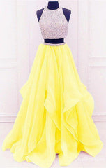 yellow Corset Prom dresses two piece Corset Prom dresses Tow pieces Corset Prom dresses sparkle Corset Prom dresses outfit, Party Dresses Sale