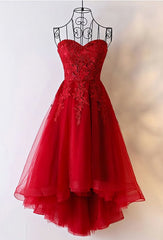 Beautiful Tulle High Low Simple Red Lace-up Back Corset Homecoming Dresses outfit, Formal Dresses Fall