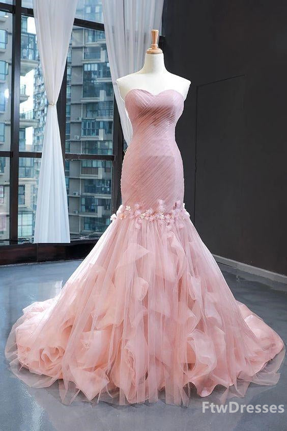 pink sweetheart tulle Corset Prom dress mermaid Corset Formal Corset Ball gowns gorgeous evening dress with sweep train outfits, Party Dresses Store