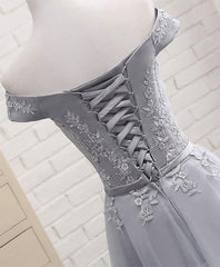 Gray A Line Lace Off Shoulder Corset Prom Dress, Lace Evening Dresses outfit, Evening Dresses Yde