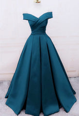 Glam Blue Satin Long Off Shoulder Party Dress, A-line Corset Prom Dress outfits, Design Dress