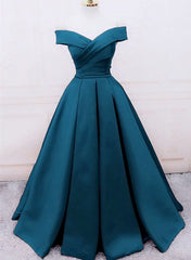 Glam Blue Satin Long Off Shoulder Party Dress, A-line Corset Prom Dress outfits, Prom Outfit