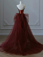 Glam Wine Red Sequins And Tulle Long Party Dress, Wine Red Evening Dress Prom Dress