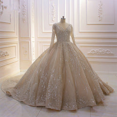 Glamorous Long Sleeve V-neck Sequin Beading Corset Ball Gown Corset Wedding Dress outfit, Wedding Dresses Princess