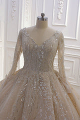 Glamorous Long Sleeve V-neck Sequin Beading Corset Ball Gown Corset Wedding Dress outfit, Weddings Dresses Near Me