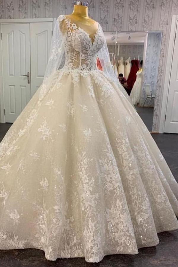 Glamorous Long Sleevess Lace A line Bridal Gown Pirncess Corset Wedding Dress outfit, Wedding Dresses Inspiration