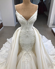 Glamorous Mermaid Sleeveless Lace Corset Wedding Dress Overskit Gowns, Wedding Dress Dress