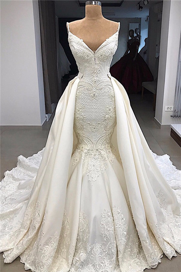 Glamorous Mermaid Sleeveless Lace Corset Wedding Dress Overskit Gowns, Wedding Dresses Dress