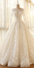 Glamour Modest Jewel Neck Modest Long Sleeve A Line Corset Wedding Dress outfit, Wedding Dresses For