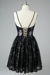 Glitter Black Lace Sequins Corset Homecoming Dress outfit, Glitter Black Lace Sequins Homecoming Dress