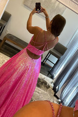 Glitter Fuchsia Sequins Long Corset Prom Dress outfits, Glitter Fuchsia Sequins Long Prom Dress