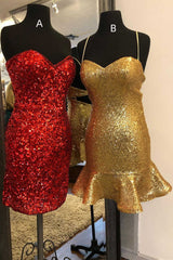 Glitter Gold Sequins Sweetheart Mini Corset Homecoming Dress outfit, Homecomeing Dresses Red