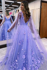 Glitter Purple A-Line Long Corset Prom Dress with 3D Flowers outfit, Glitter Purple A-Line Long Prom Dress with 3D Flowers