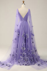 Glitter Purple A-Line Long Corset Prom Dress with 3D Flowers outfit, Glitter Purple A-Line Long Prom Dress with 3D Flowers