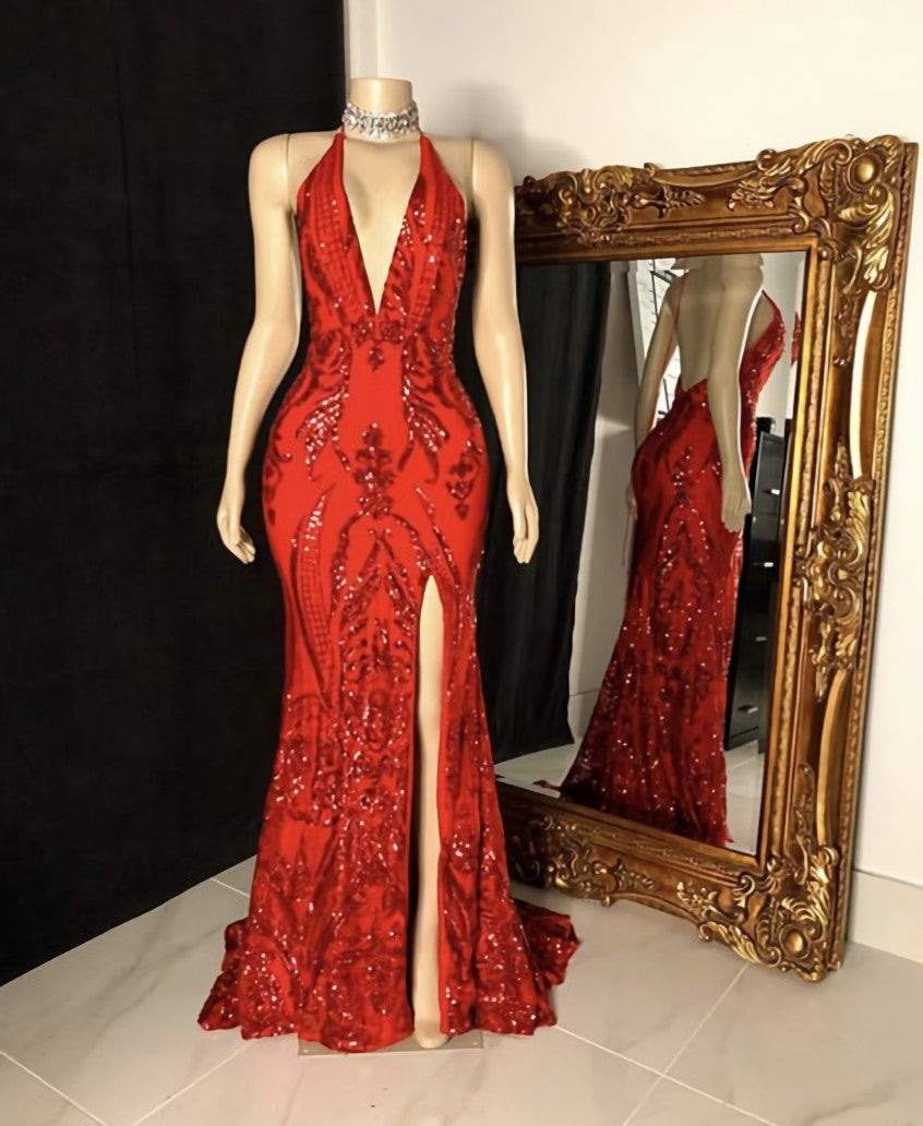 Glittery Mermaid Red Corset Prom Gown,Floor length Gala Evening Dresses outfit, Bridesmaids Dresses Champagne