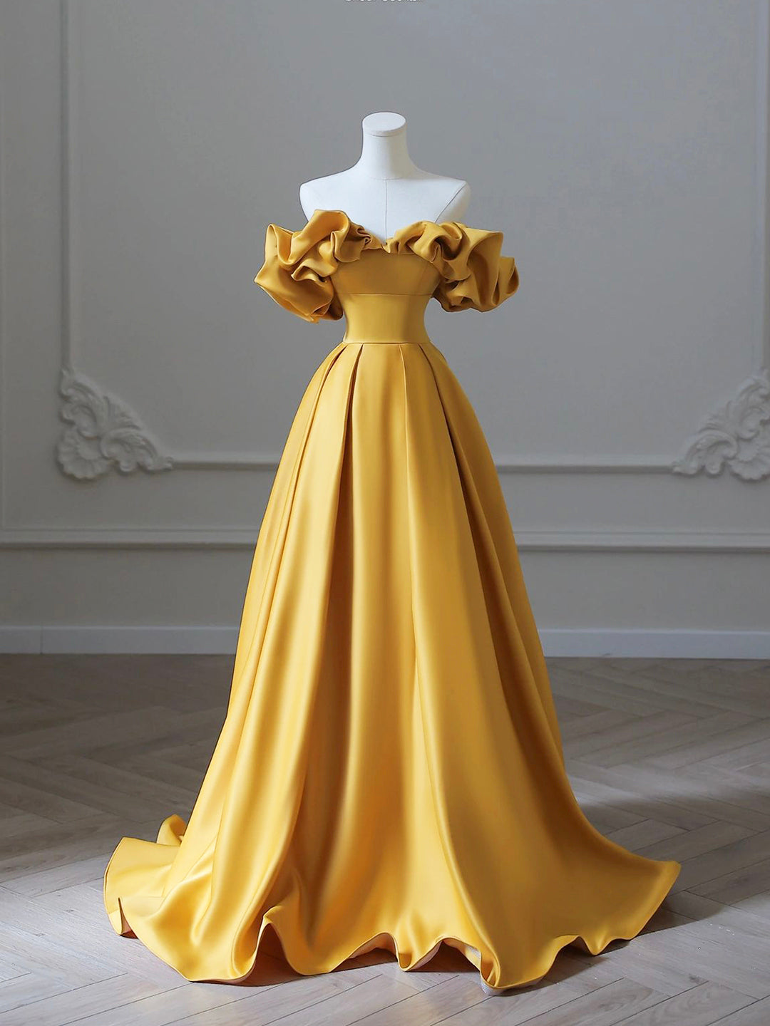 Gold Satin Long Corset Prom Dress, Off Shoulder A-Line Corset Formal Evening Dresses outfit, Bridesmaid Dress Colorful