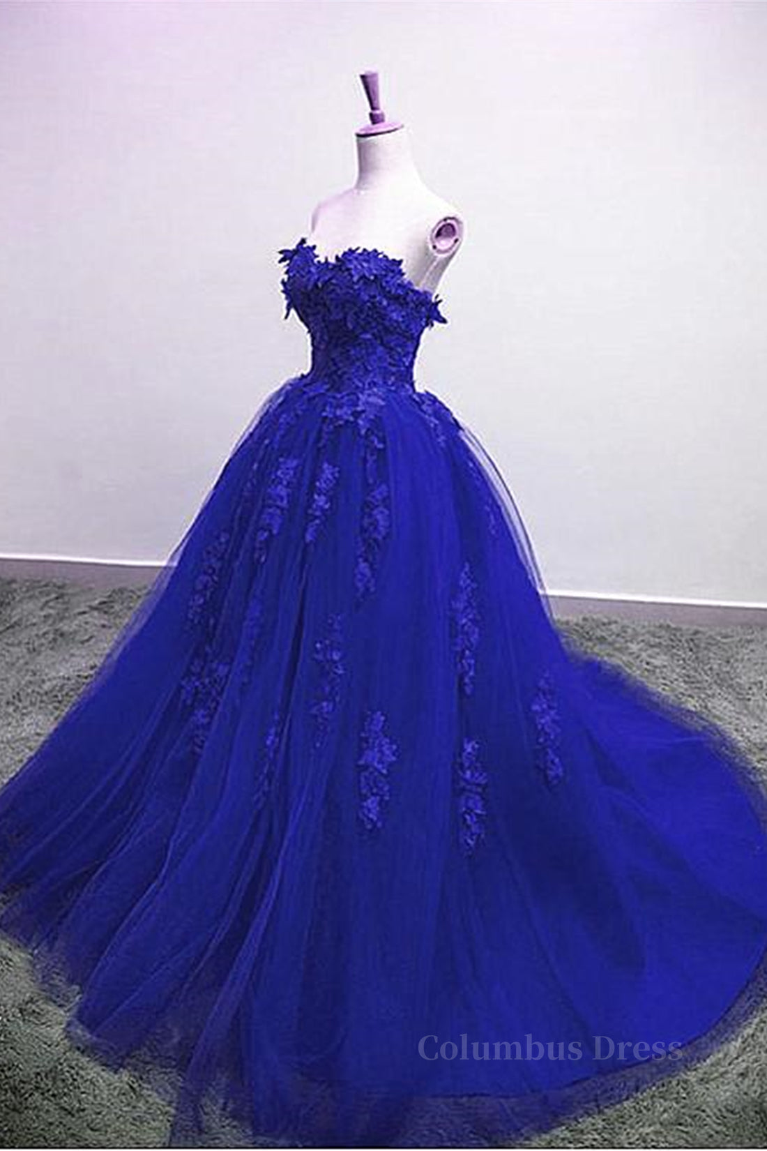 Gorgeous Blue Lace Floral Long Corset Prom Dress, Blue Appliques Corset Formal Evening Dress, Blue Corset Ball Gown outfits, Evening Dresses Stunning