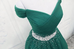 Gorgeous Dark Green Tulle Off Shoulder Long Party Dress, Corset Prom Gown outfits, On Shoulder Dress
