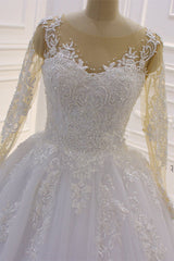 Gorgeous Long A-Line Bateau Pearl Tulle Appliques Lace Corset Wedding Dress with Sleeves Gowns, Wedding Dresses Silk