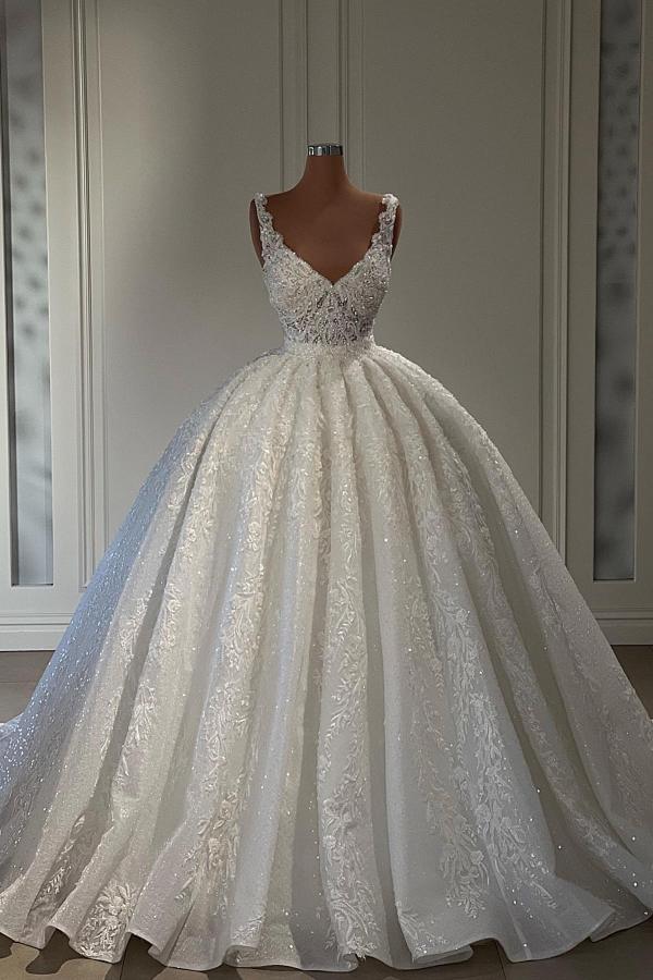 Gorgeous Long Corset Ball Gown Sweetheart Sleeveless Lace Corset Wedding Dress with Ruffles Gowns, Wedding Dresses Online