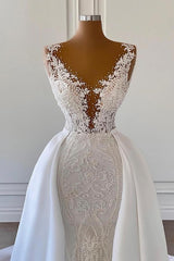 Gorgeous Long Mermaid V-neck Lace Corset Wedding Dresses with Satin Detachable Train outfit, Wedding Dress On A Budget