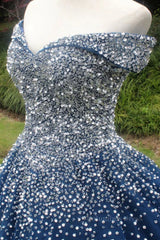 Gorgeous Off Shoulder Sequins Blue Long Corset Prom Dress, Shiny Sequins Blue Corset Formal Evening Dress, Blue Corset Ball Gown outfits, Bridesmaid Dresses Red