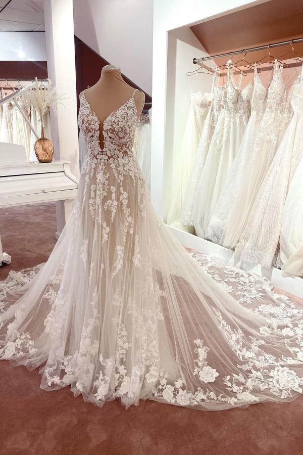 Gorgeous Spaghetti-Straps Lace Corset Wedding Dress Tulle Sleeveless Bridal Gowns outfit, Wedding Dress Near Me