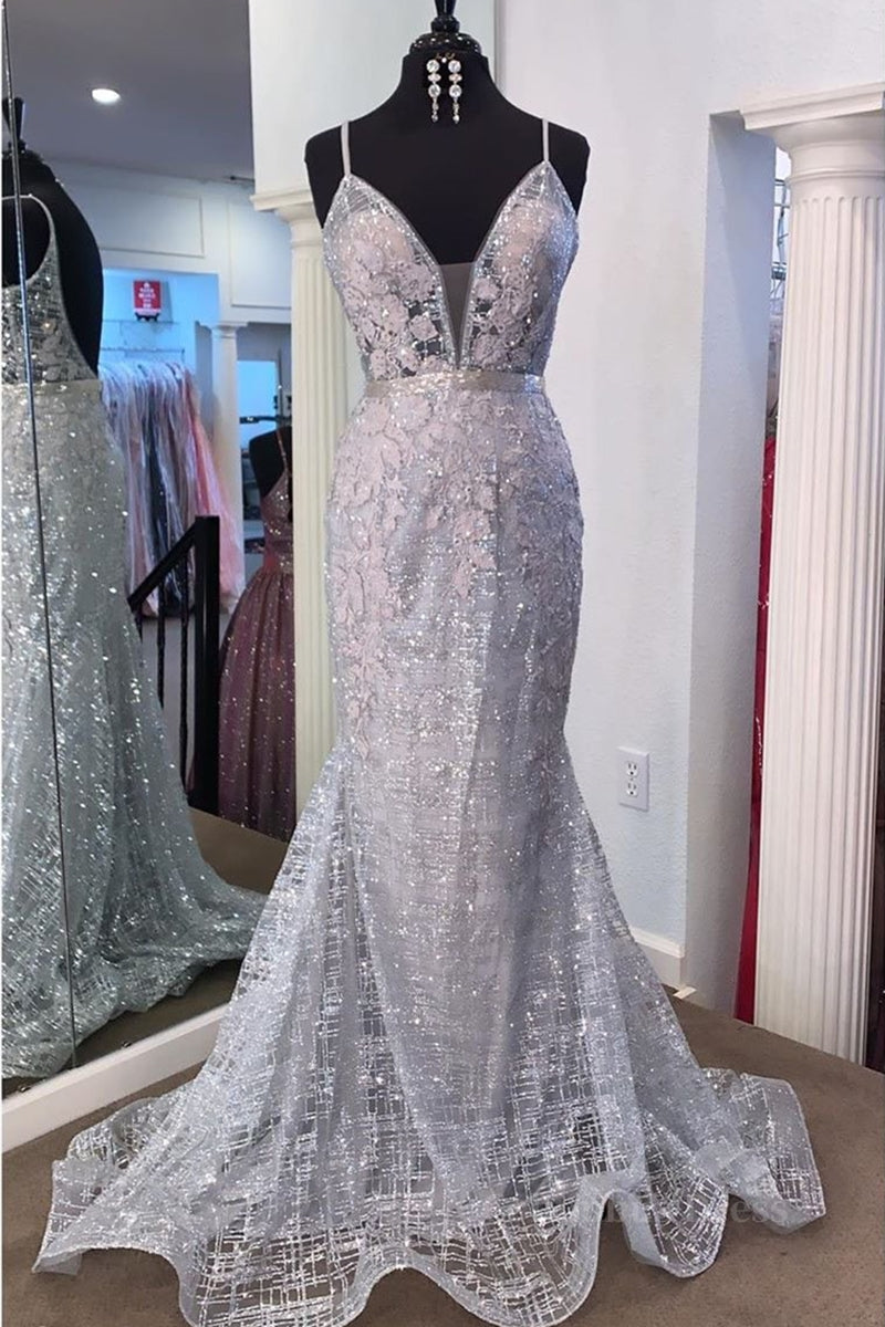 Gorgeous V Neck Mermaid Backless Silver Gray Corset Prom Dress, Mermaid Silver Gray Corset Formal Dress, Backless Silver Gray Evening Dress outfit, Homecoming Dresses 2028