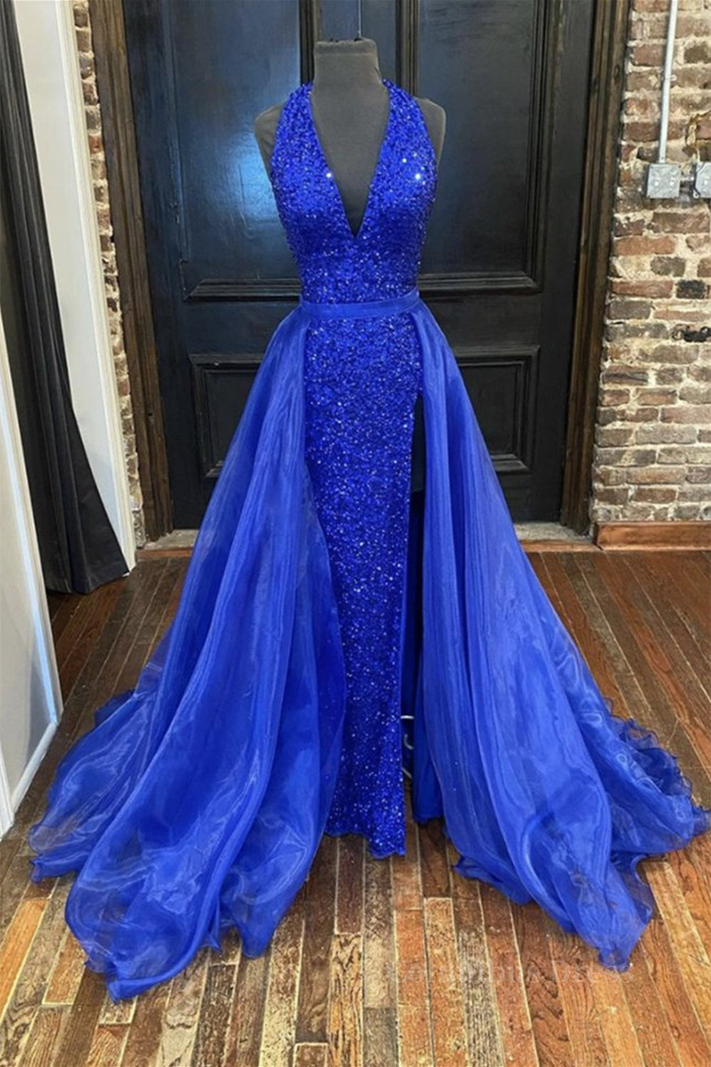 Gorgeous V Neck Mermaid Blue Sequins Long Corset Prom Dress, Mermaid Blue Corset Formal Dress, Blue Evening Dress outfit, Homecoming Dress Websites