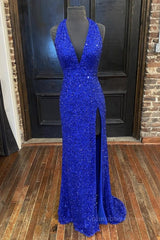 Gorgeous V Neck Mermaid Blue Sequins Long Corset Prom Dress, Mermaid Blue Corset Formal Dress, Blue Evening Dress outfit, Homecoming Dresses Websites