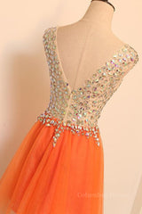 Gorgeous V Neck Open Back Orange Short Corset Prom Corset Homecoming Dresses, Short Orange Corset Formal Evening Dresses outfit, Formal Dresses Shops
