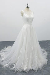 Graceful Long A-line Appliques Tulle Backless Corset Wedding Dress outfit, Wedding Dresses Girl