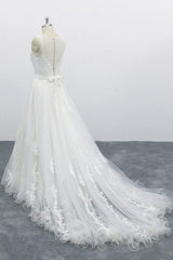 Graceful Long A-line Appliques Tulle Backless Corset Wedding Dress outfit, Wedding Dress Strap