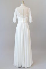 Graceful Long A-line Lace Chiffon Corset Wedding Dress with Sleeves Gowns, Wedding Dress Accessories