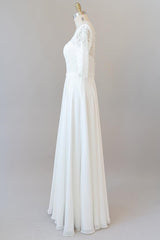 Graceful Long A-line Lace Chiffon Corset Wedding Dress with Sleeves Gowns, Wedding Dress Wedding Dresses