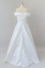 Graceful Long Corset Ball Gown Off Shoulder Satin Corset Wedding Dress outfit, Wedding Dress Sleeves