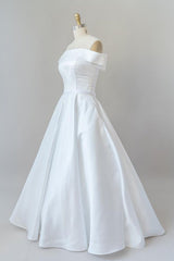Graceful Long Corset Ball Gown Off Shoulder Satin Corset Wedding Dress outfit, Wedding Dresses Inspired