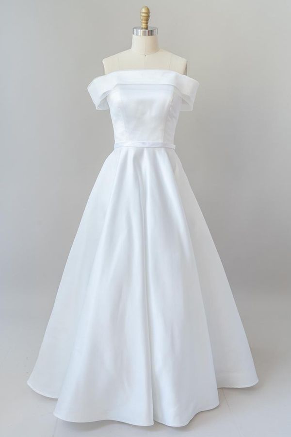 Graceful Long Corset Ball Gown Off Shoulder Satin Corset Wedding Dress outfit, Wedding Dress Outfits