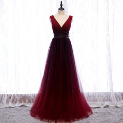 Gradient Beaded Wine Red Tulle Long Party Dress, A-line Wine Red Corset Prom Corset Formal Dresses outfit, Homecoming Dresses Knee Length