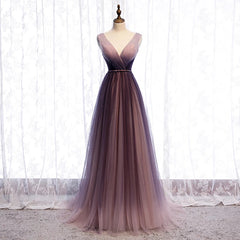 Gradient V-neckline Tulle Long Corset Prom Dress Party Dress, Gradient Evening Gown outfits, Homecoming Dress Chiffon