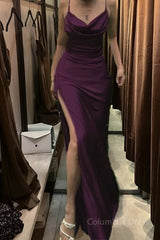 Grape Long Corset Prom Dresses with High Slit, Mermaid Evening Party Dress Outfits, Grape Long Prom Dresses with High Slit
