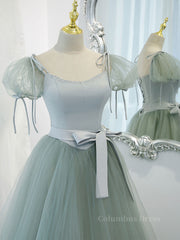 Gray Green A-Line Tulle Long Corset Prom Dress, Gray Green Corset Formal Dress outfit, Graduation Outfit Ideas
