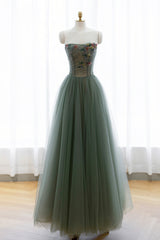 Gray Green Tulle Beaded Long Corset Prom Dress, A-Line Evening Dress outfit, Boho Wedding
