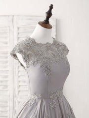 Gray Round Neck Lace Short Corset Prom Dress Gray Corset Bridesmaid Dress outfit, Beach Wedding Guest Dress