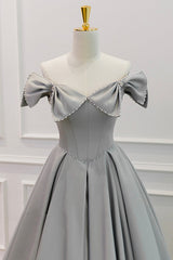 Gray Satin Floor Length Corset Formal Dress with Pearls, Cute A-Line Corset Prom Dress outfits, Bridesmaids Dresses Black