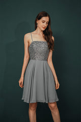 Short A-Line Strapless Beaded Chiffon Corset Homecoming Dresses outfit, Party Dress Design