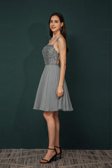Short A-Line Strapless Beaded Chiffon Corset Homecoming Dresses outfit, Party Dress Designs